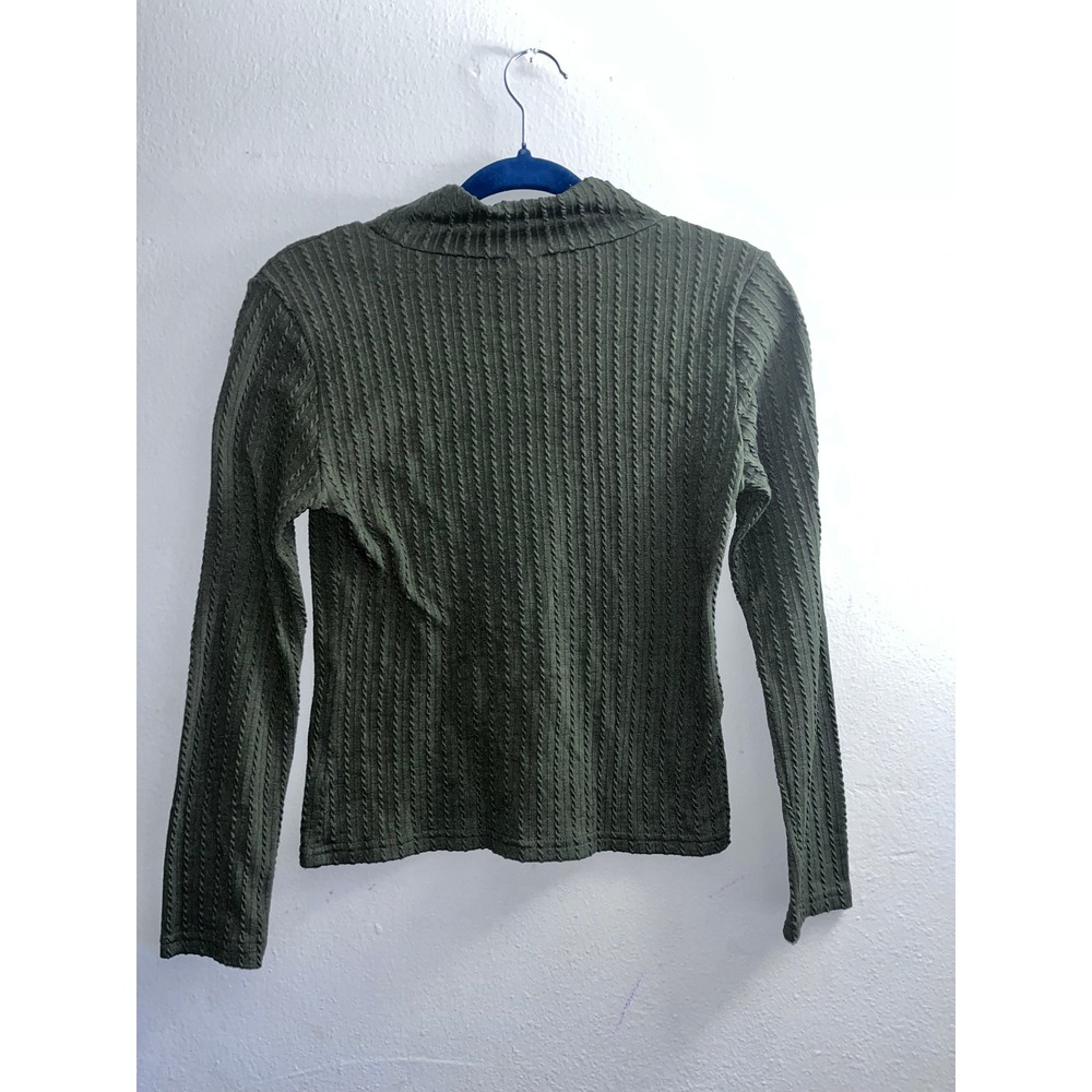 Vintage One Step Up Olive Green Ribbed Mock Neck Long Sleeve Top - Picture 3 of 3